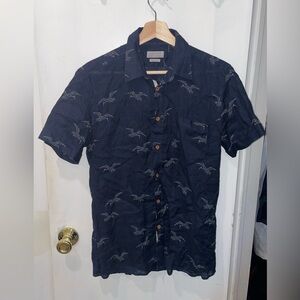 Zara Men’s Blue Linen Short Sleeve Shirt